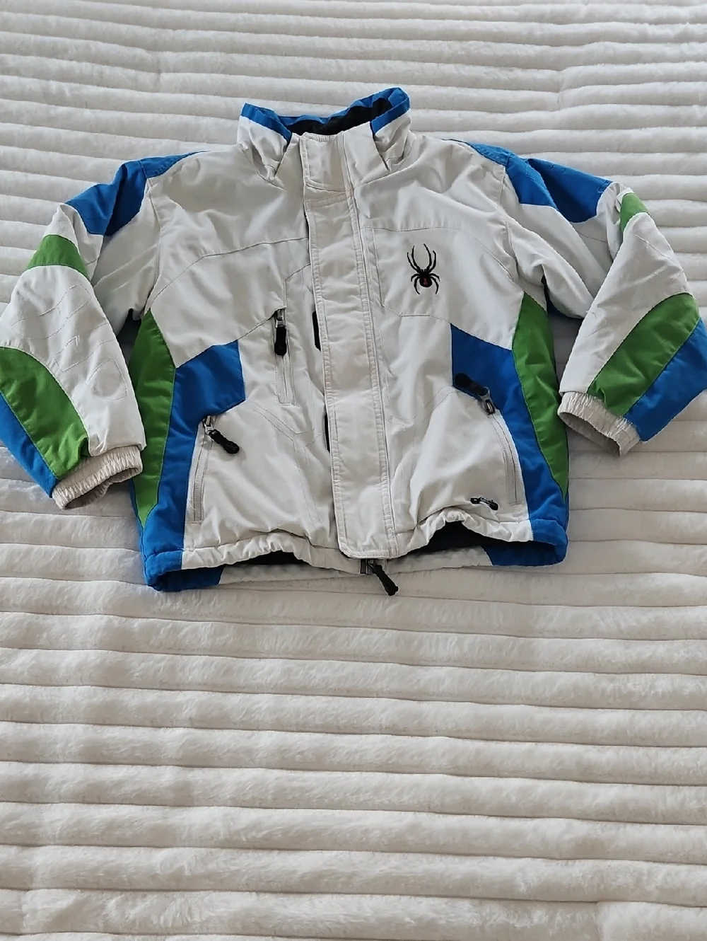 Spyder Vintage Boys Ski Winter Snowboarding Jacket Waterproof White Blue Green 7